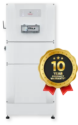 Redback battery with 10-year warranty badge.