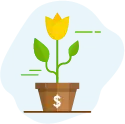 Solar investment growth with flower in pot